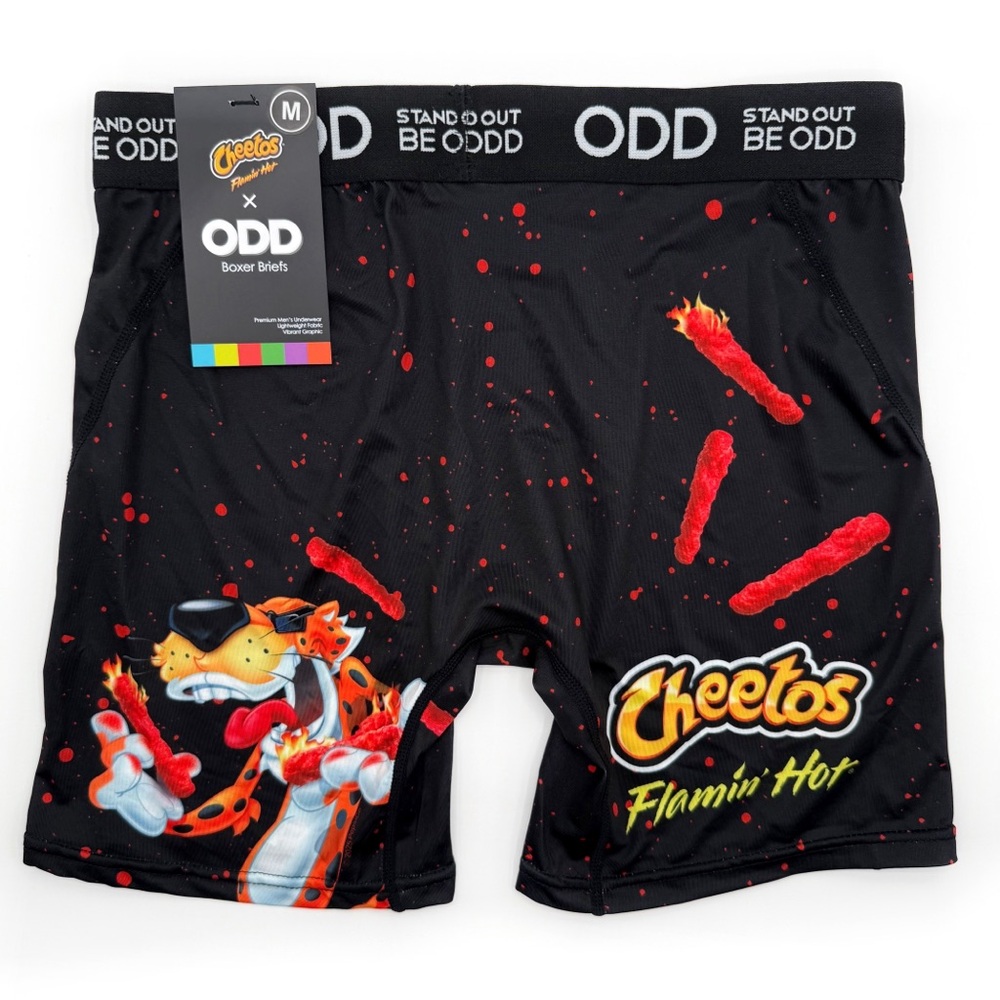 Odd Sox Flamin Hot Cheetos Boxer Briefs Mens Medium Underwear Black Orange Gift